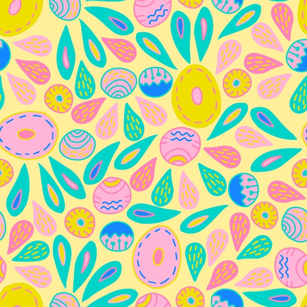 Patrón transparente de vector de dibujos animados abstracto simple de puntos trazos puntos trazos óvalos círculos trazos puntos perlas de varios tamaños y formas