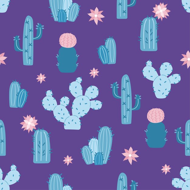 Patrón transparente de vector con diferentes cactus en macetas ilustración vectorial