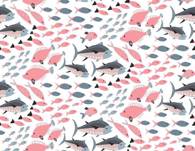 Patrón transparente de vector con diferentes peces exóticos de colores