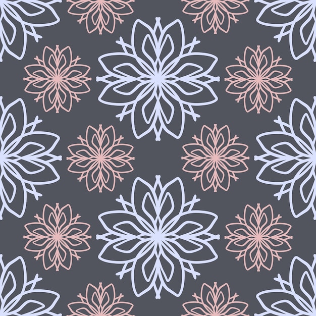Patrón transparente de vector con elementos abstractos florales de línea sobre un fondo gris