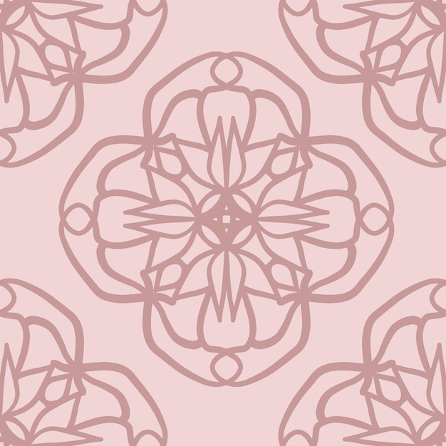 Patrón transparente de vector con elementos abstractos florales de línea sobre un fondo rosa