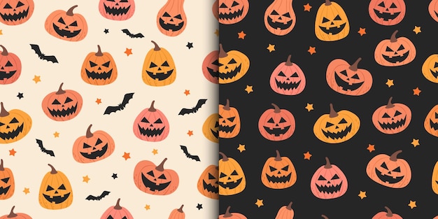 Patrón transparente de vector con elementos de diseño para el fondo de calabaza de Halloween