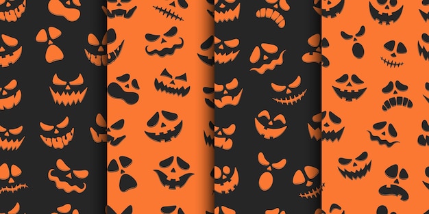 Patrón transparente de vector con elementos de Halloween Patrón sin costuras de emoción de calabaza y fantasma