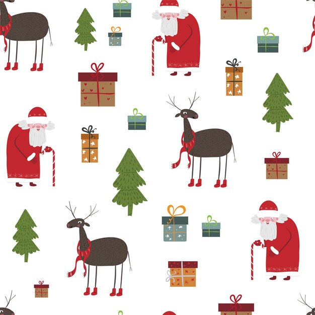 Patrón transparente de vector con elementos de Navidad aislado sobre fondo blanco
