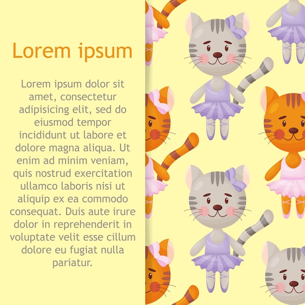 Patrón transparente de vector en estilo infantil con una bailarina de gato