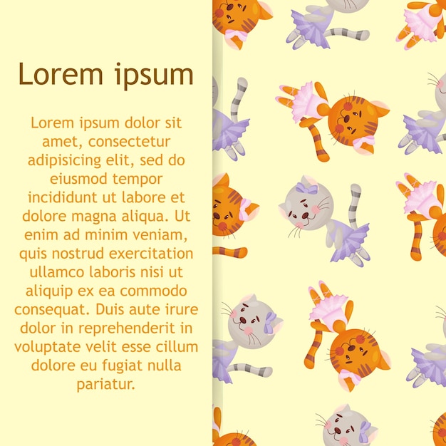 Patrón transparente de vector en estilo infantil con una bailarina de gato.