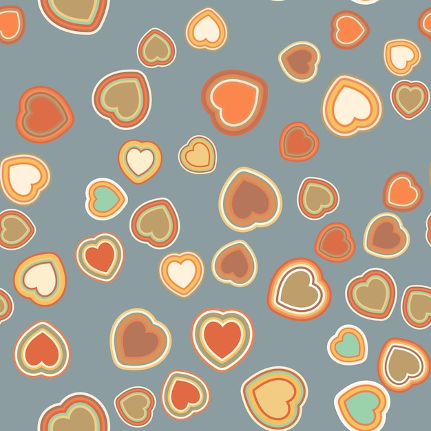 Patrón transparente de vector en estilo retro groovy Corazones en colores cálidos y suaves perfectos para scrapbooking papel de regalo textil y papelería para niños y adultosx9
