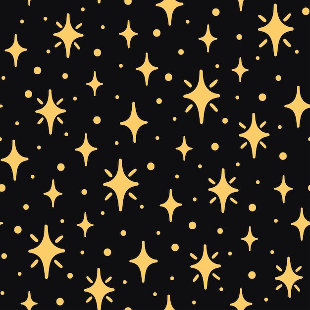 Patrón transparente de vector con estrellas dibujadas a mano sobre fondo negro textura de arte de cielo nocturno moderno