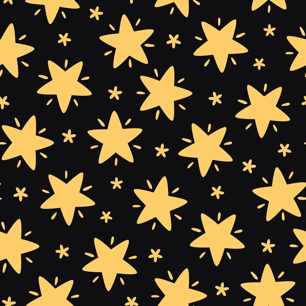 Patrón transparente de vector con estrellas dibujadas a mano sobre fondo negro textura de arte de cielo nocturno moderno