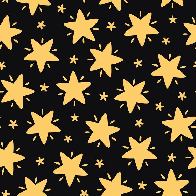 Vector patrón transparente de vector con estrellas dibujadas a mano sobre fondo negro textura de arte de cielo nocturno moderno