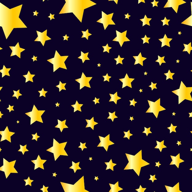 Patrón transparente de vector con estrellas doradas sobre un fondo oscuro