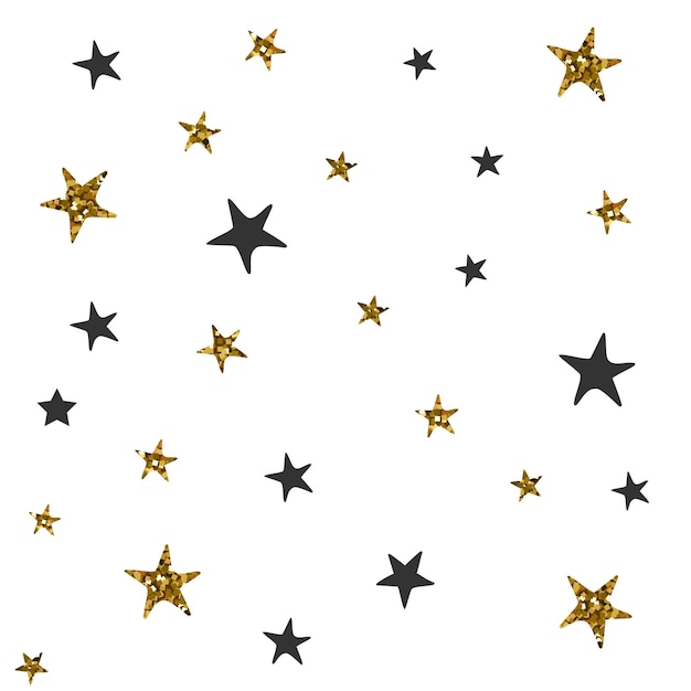 Patrón transparente de vector con estrellas negras y doradas. papel de regalo navideño.