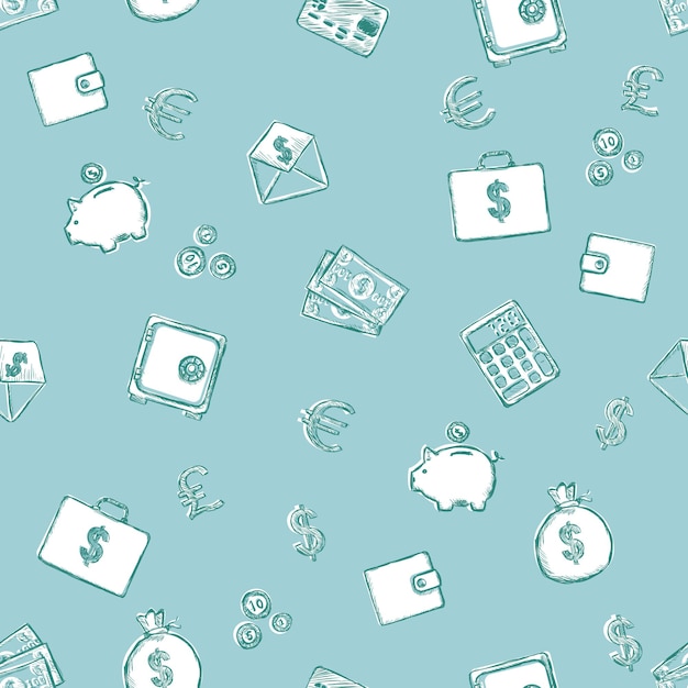 Patrón transparente de vector de finanzas. Finanzas, dinero, riqueza, negocios, moneda.