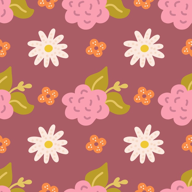 Patrón transparente de vector floral en estilo plano para papel de regalo de tela postales fondo de pantalla