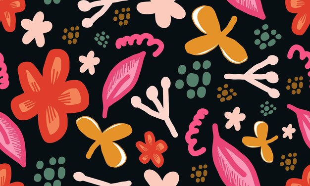 patrón transparente de vector floral de flores de colores brillantes en estilo vintage lindo