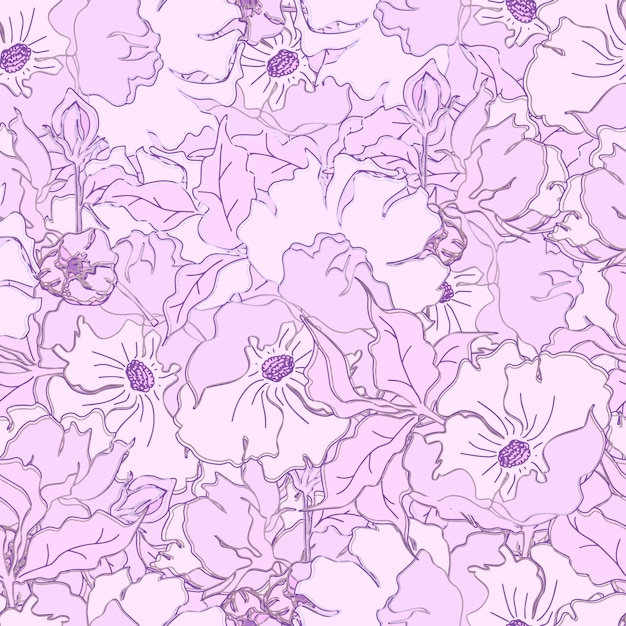 Patrón transparente de vector flores con hojas Ilustración botánica para papel pintado textil tela ropa postales de papel