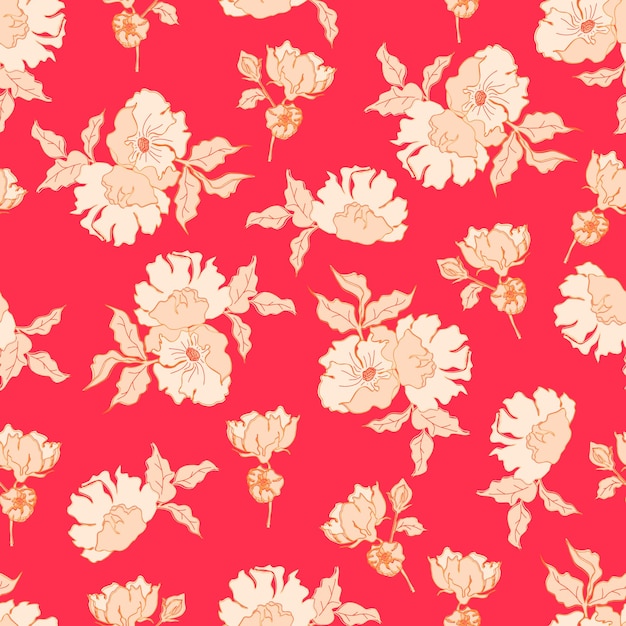Patrón transparente de vector flores con hojas Ilustración botánica para papel pintado textil tela ropa postales de papel