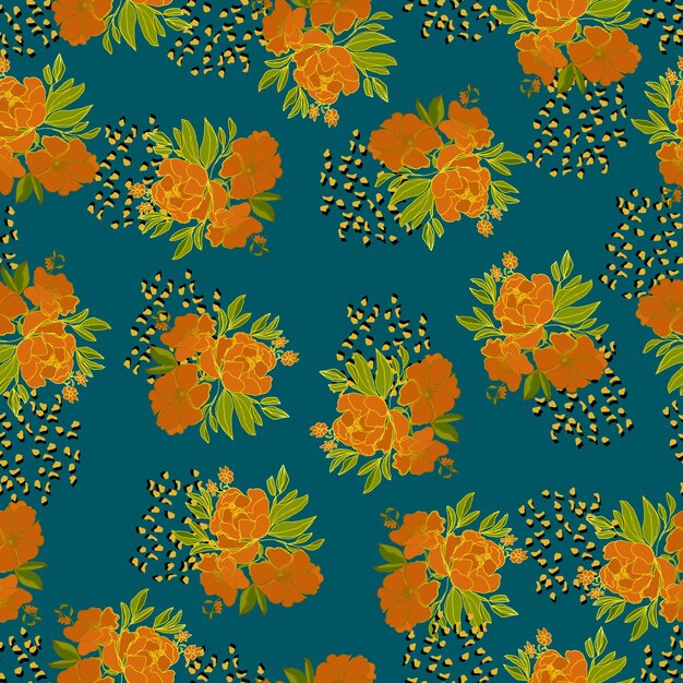 Patrón transparente de vector flores con hojas Ilustración botánica para papel pintado textil tela ropa postales de papel