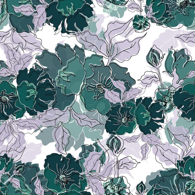Patrón transparente de vector flores con hojas ilustración botánica para papel pintado textil tela ropa postales de papel