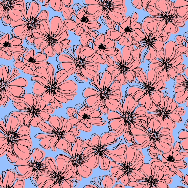 Patrón transparente de vector flores ilustración botánica