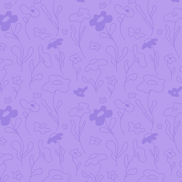 Patrón transparente de vector - flores moradas dibujadas a mano.