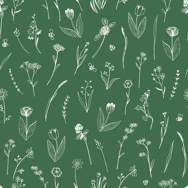 Patrón transparente de vector de flores y plantas
