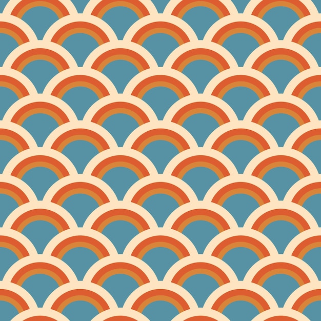 Patrón transparente de vector con formas geométricas en estilo retro Fondos abstractos en estilo vintage de los años 60 y 70 en colores beige azul naranjax9