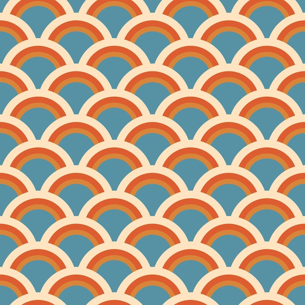 Patrón transparente de vector con formas geométricas en estilo retro Fondos abstractos en estilo vintage de los años 60 y 70 en colores beige azul naranjax9