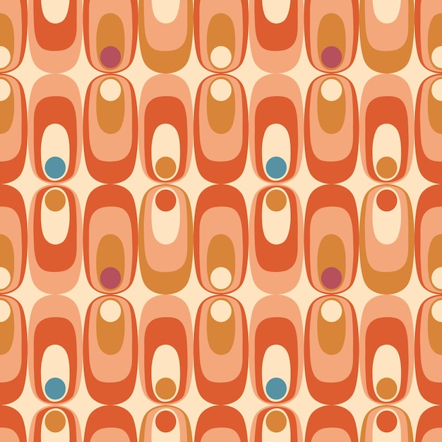 Patrón transparente de vector con formas geométricas en estilo retro Fondos abstractos en estilo vintage de los años 60 y 70 en colores beige azul naranjax9