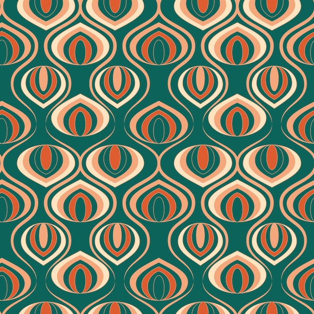 Patrón transparente de vector con formas geométricas en estilo retro moderno Fondos abstractos en estilo vintage de los años 60 70 en colores verde azul marrón beige