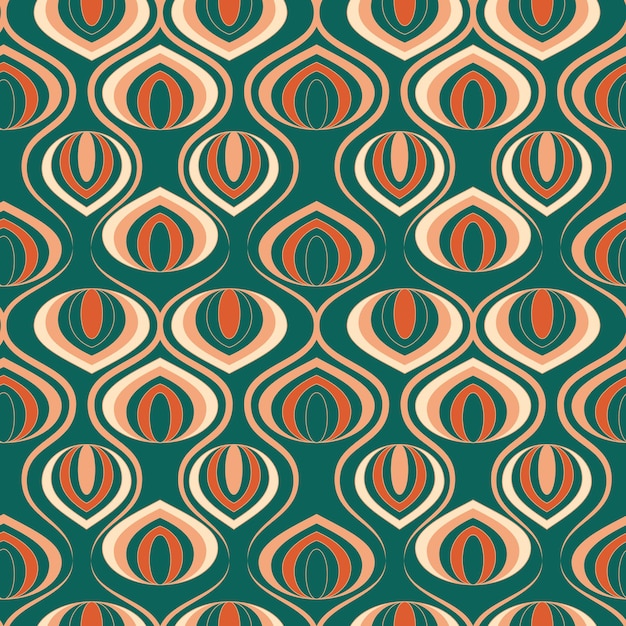 Patrón transparente de vector con formas geométricas en estilo retro moderno Fondos abstractos en estilo vintage de los años 60 70 en colores verde azul marrón beige