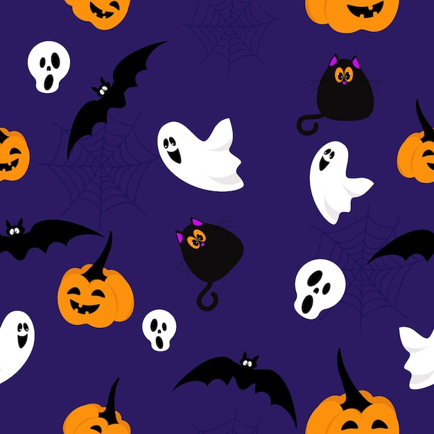 Patrón transparente de vector para Halloween. Diseño de plantillas y elementos de Halloween