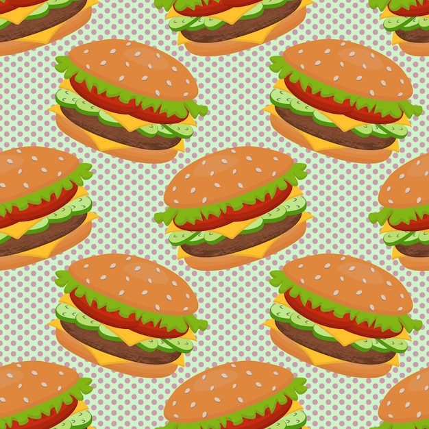 Patrón transparente de vector con una hamburguesa. puede usarse para textiles, fondos de sitios web