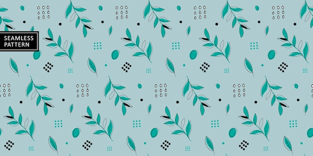 Patrón transparente de vector hecho a mano suave en colores turquesa con ramas de hojas para fondos de diseño textiles papel de regalo