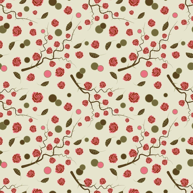 Patrón transparente de vector con hojas rosa flores puntos Dibujo gráfico minimalista Diseño para envolver papel textil papel fondo