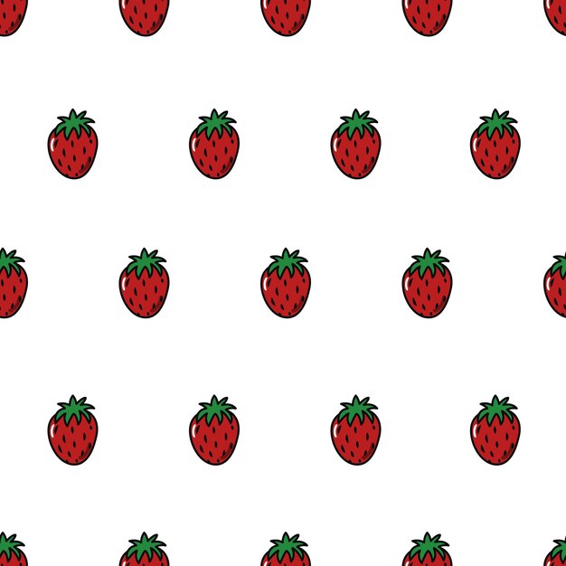 Patrón transparente de vector con icono de fruta de repetición de fresa en blanco