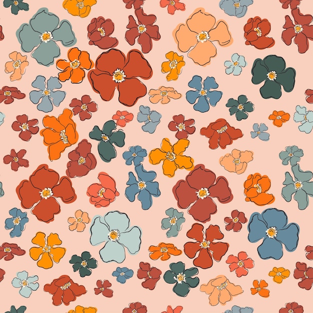 Patrón transparente de vector con ilustración colorida de hermosas flores