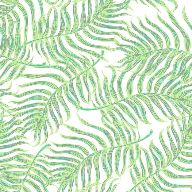 Patrón transparente de vector con ilustración colorida de hojas de palmeras tropicales