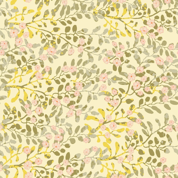 Patrón transparente de vector con ilustración colorida de lindas flores pequeñas en arbusto floreciente