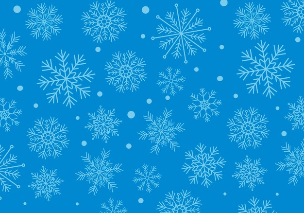 Patrón transparente de vector invierno con copos de nieve blancos sobre un fondo azul