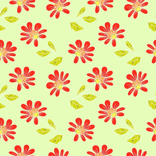 Patrón transparente de vector lindo con hojas y flores de jardín rojo Textura para envolver telas de papel