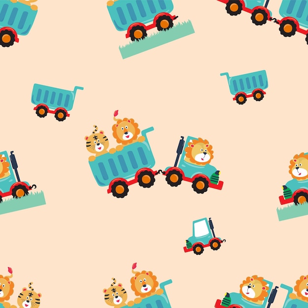 Patrón transparente de vector con lindo león y tigre Fondo infantil de vector creativo