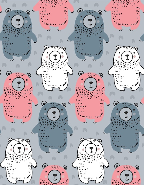 Patrón transparente de vector con lindos osos dibujados a mano Fondo interminable