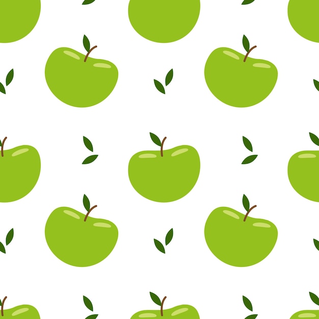 Patrón transparente de vector con manzanas verdes en estilo plano