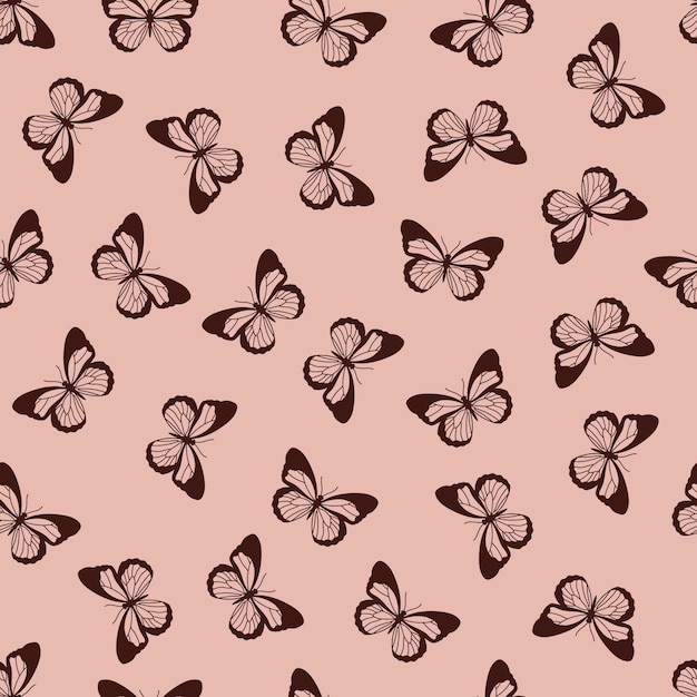 Patrón transparente de vector con mariposas dibujadas a mano