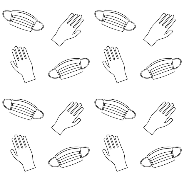 Patrón transparente de vector de mascarilla y guantes