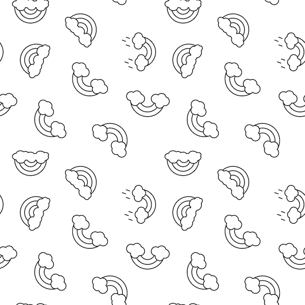 Patrón transparente de vector monocromo de arco iris simple dibujado con línea delgada negra para sitios web