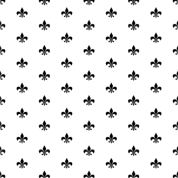Patrón transparente de vector negro con flor de lis en blanco