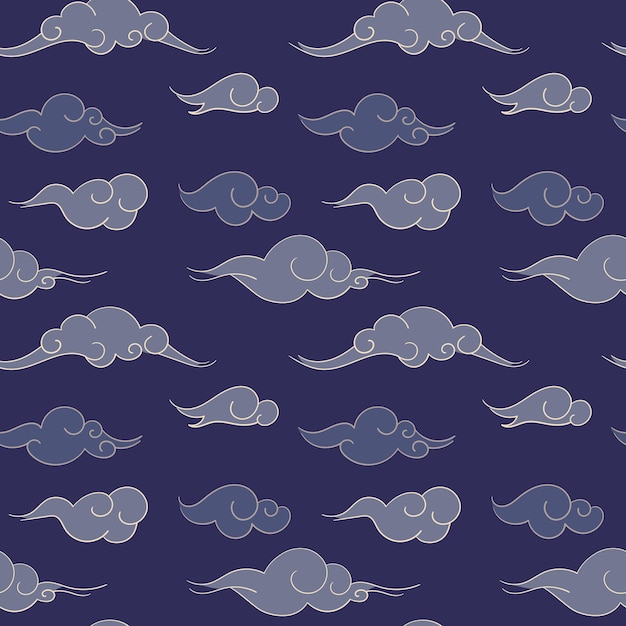 Patrón transparente de Vector de nube japonesa en tonos de azul