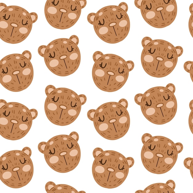Patrón transparente de vector con osos pardos divertidos dibujos animados sobre un fondo blanco